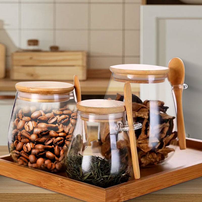 Food Storage Set Glass - 34oz mühürlü cam kavanoz kaşık ve