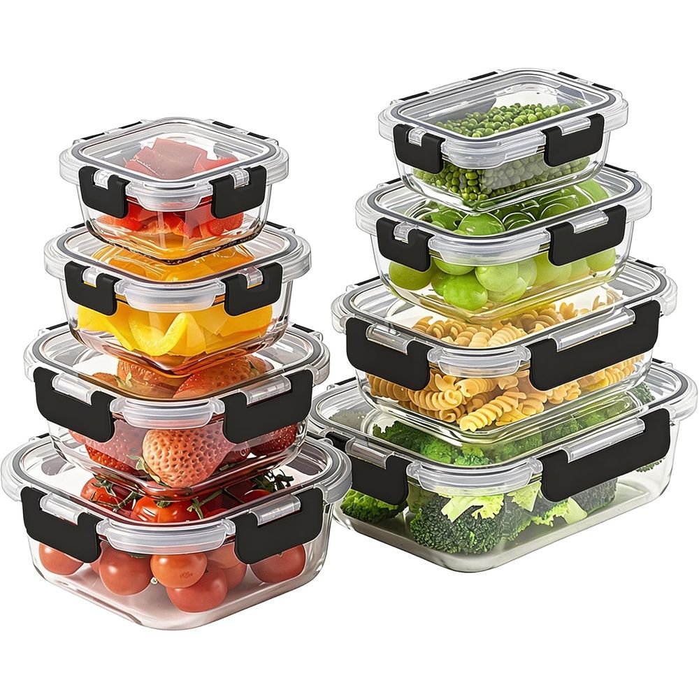 Food Storage Set Glass - 8 Parçalı Borosilikat Cam Gıda Saklama