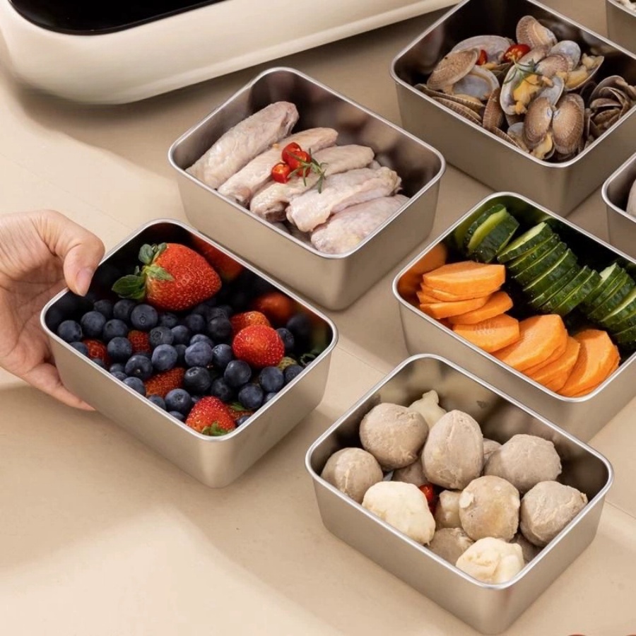 Food Storage Box Stainless Steel - 1-2-3 adet Dikdörtgen Paslanmaz Çelik Gıda