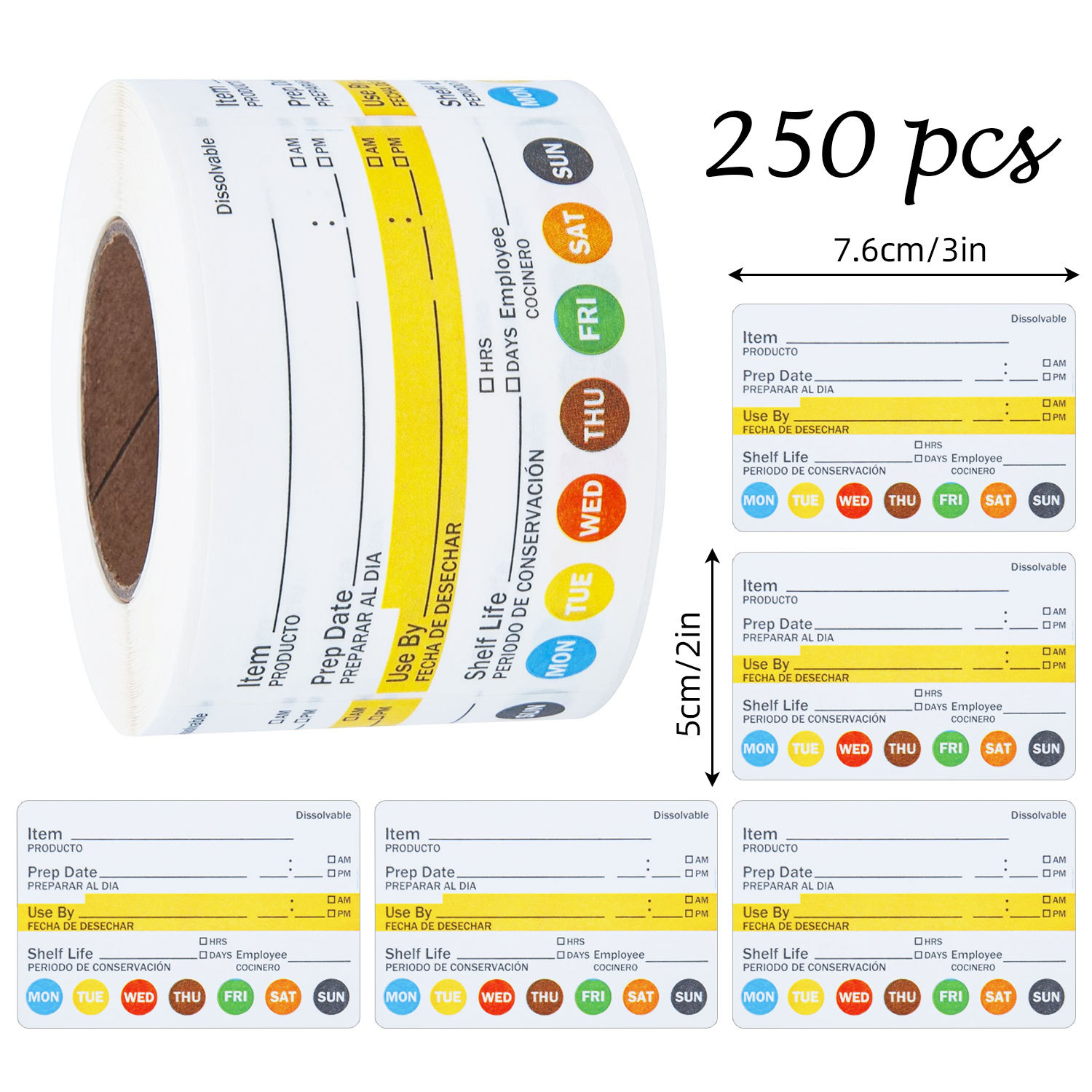 Food Storage Labels - 250 Adet/Rulo Gıda Tarih Etiketleri Su