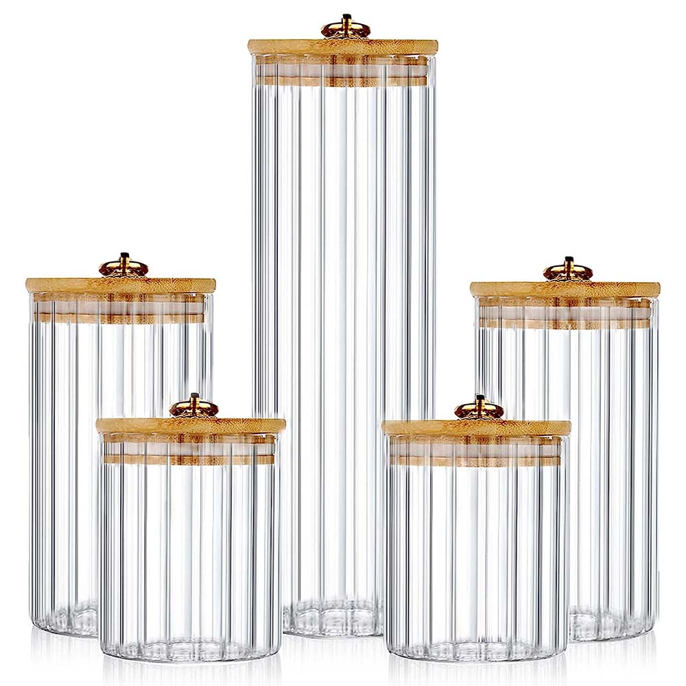 Food Storage Set Glass - 3'lü Cam Saklama Kavanozları Seti, Bambu