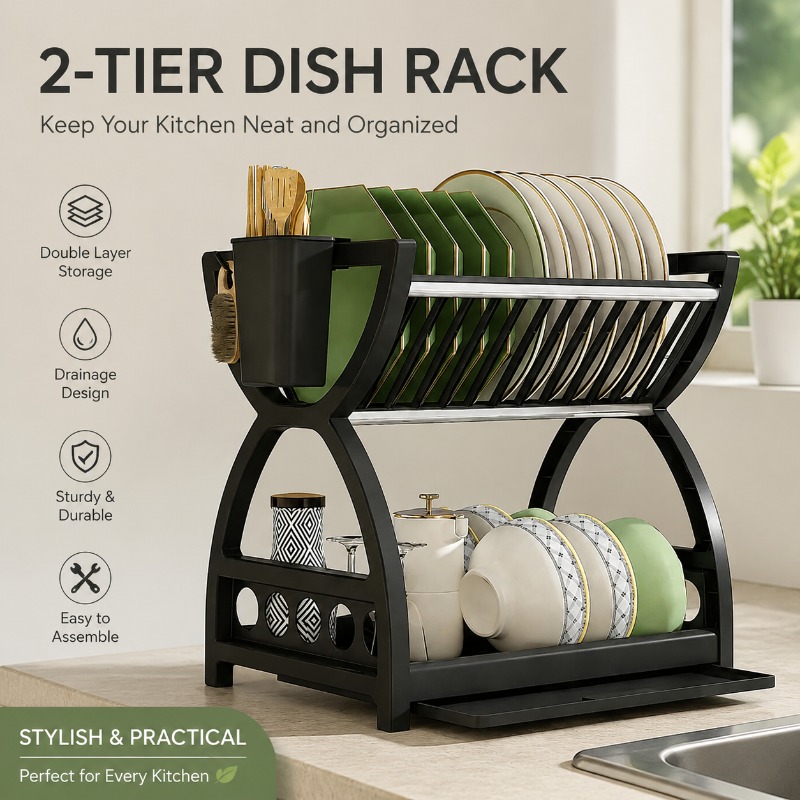 Food Storage Organiser - 2 katmanlı bulaşık kurutma rafı mutfak