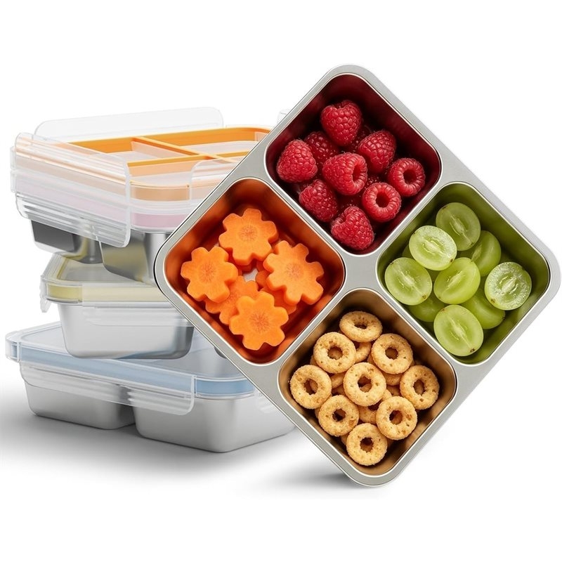 Food Storage Box Stainless Steel - GIGI 4'lü Paslanmaz Çelik Atıştırmalık Kapları,