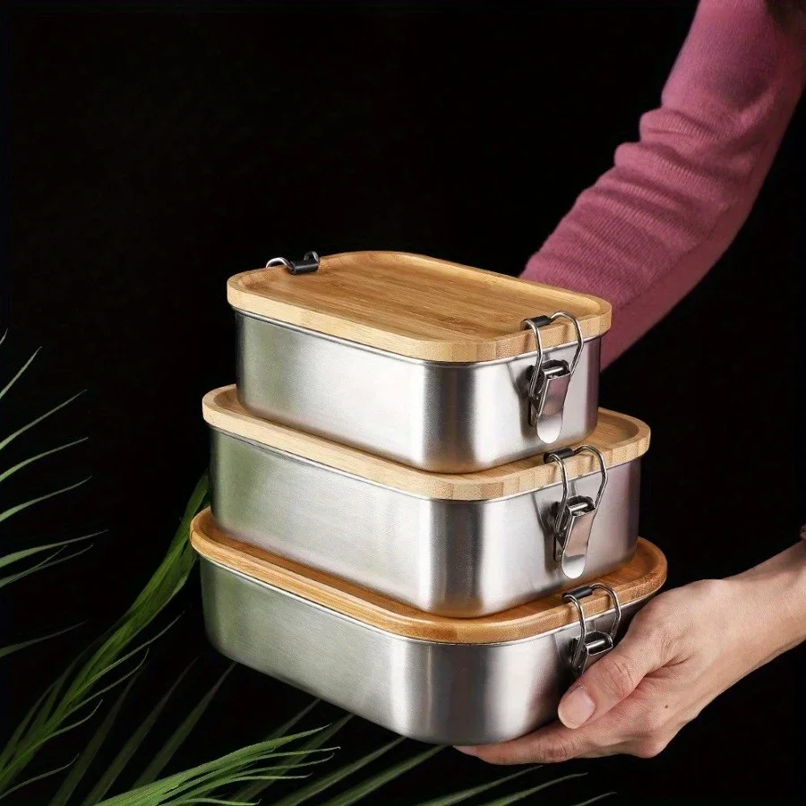 Food Storage Square Containers - Yeni 304 paslanmaz çelik bambu kapak
