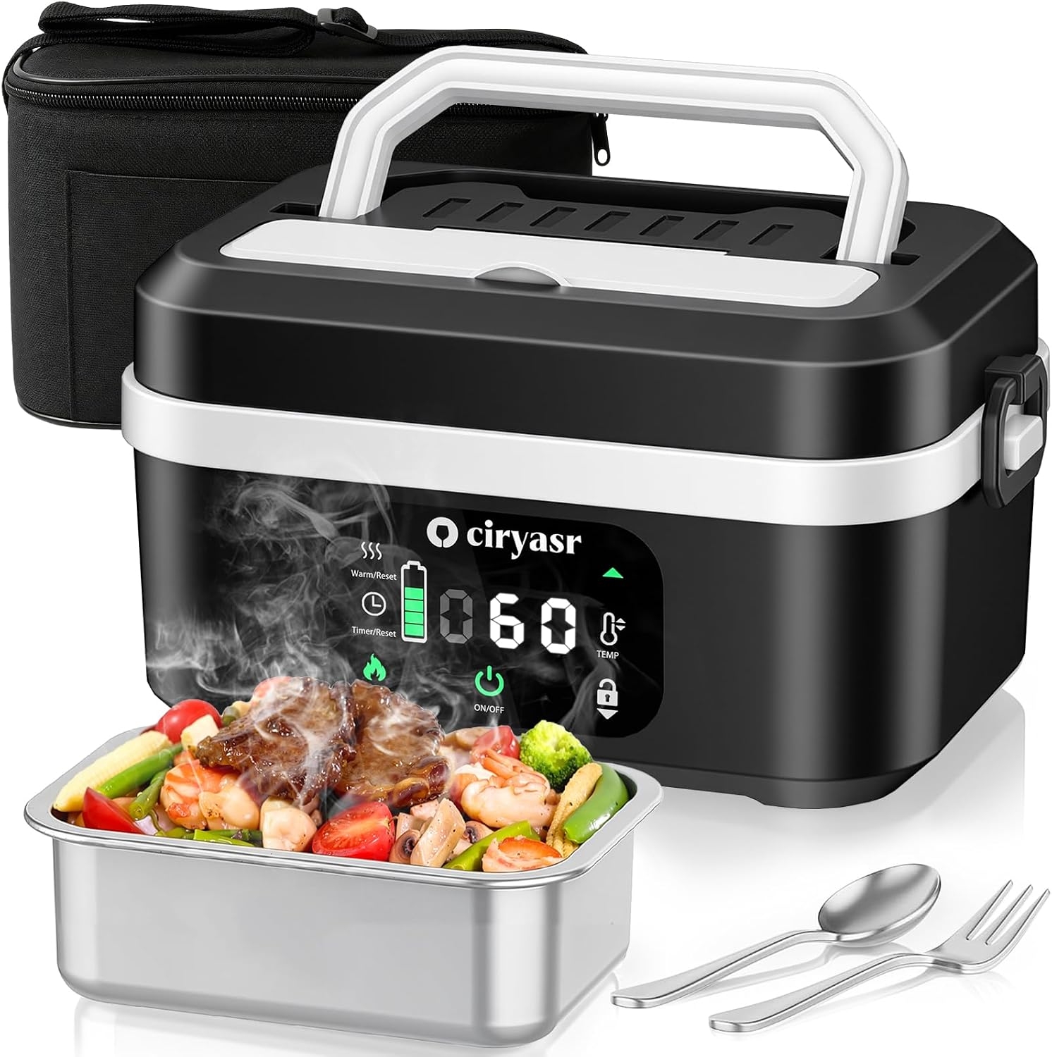 Food Storage Box Stainless Steel - Güçlü Elektrikli Yemek Kutusu, 1.35L 20000mAh