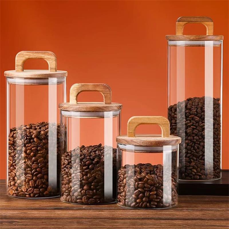 Food Storage Jars With Lids - Bambu kapaklı şeffaf cam kavanoz mühürlü