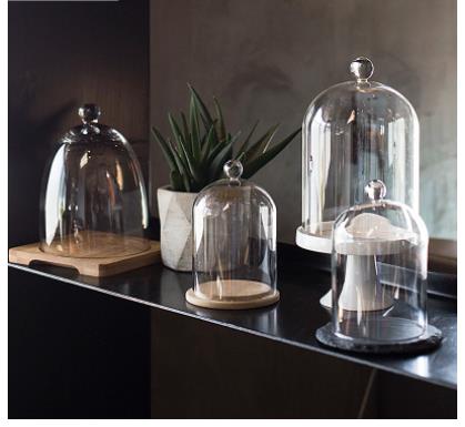 Food Storage Glass Round - Ahşap Tepsili Cam Saklama Kabı, Seramik