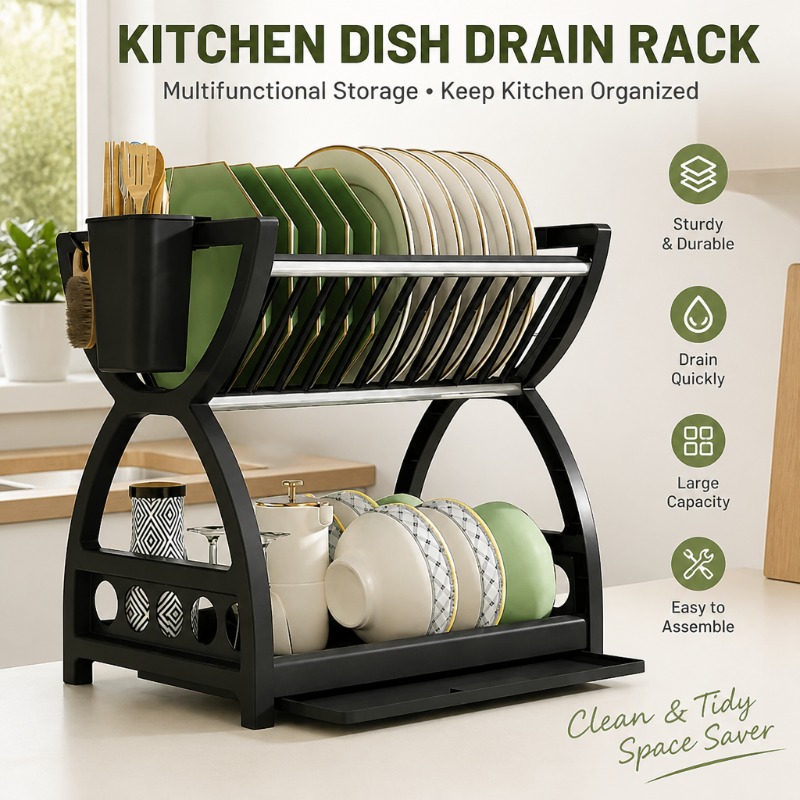 Food Storage Organiser - 2 Katmanlı Bulaşık Kurutma Rafı Mutfak