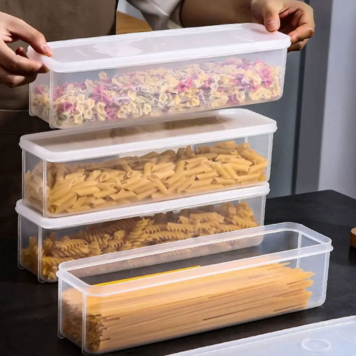 Food Storage Square Containers - 1 Plastik Şeffaf Saklama Kutusu, Kapaklı