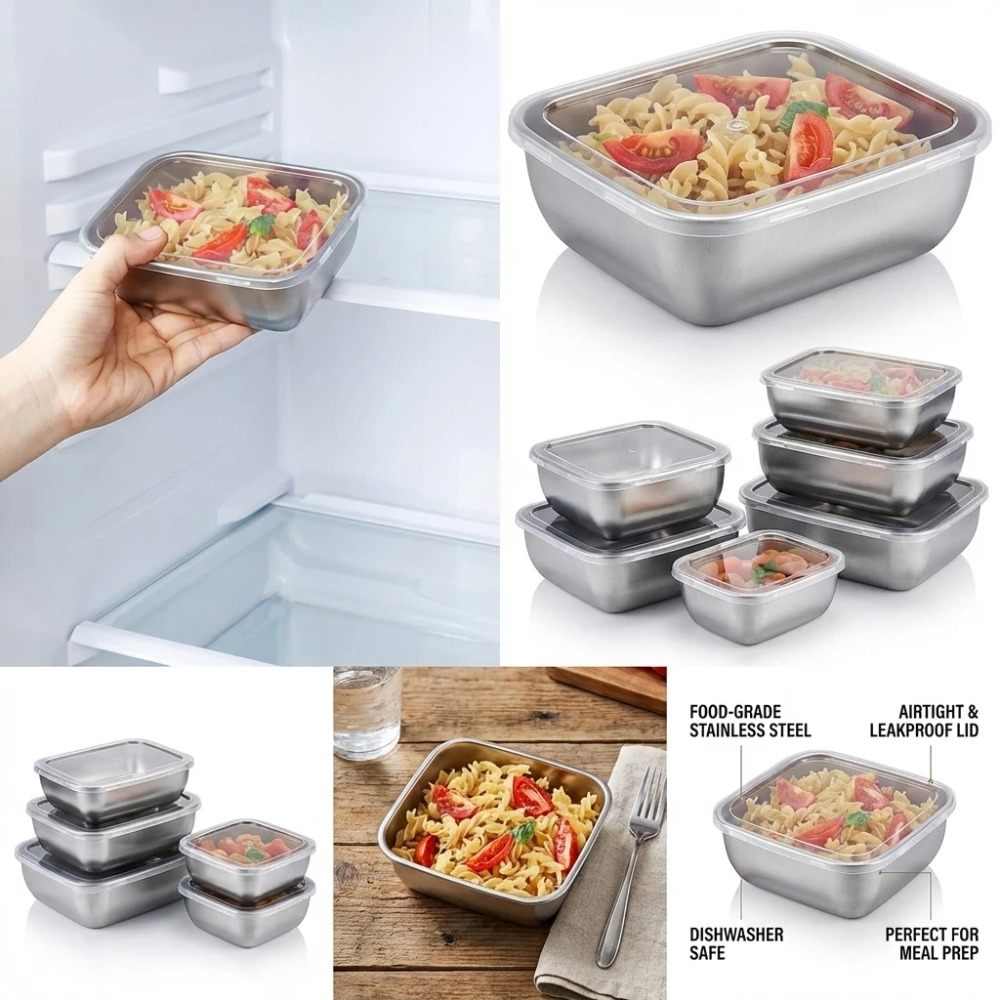 6 Adet Paslanmaz Çelik Gıda Sa - Food Storage Box Stainless Steel incelemesi ve fiyatı